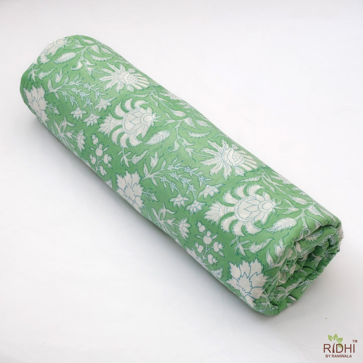 Fabricrush Mint Green and White Indian Floral Hand Block Printed Block Printed Cotton Cloth, Fabric by the yard, Women's Clothing Curtains Pillows Bags, Valentine's day, Spring, Easter