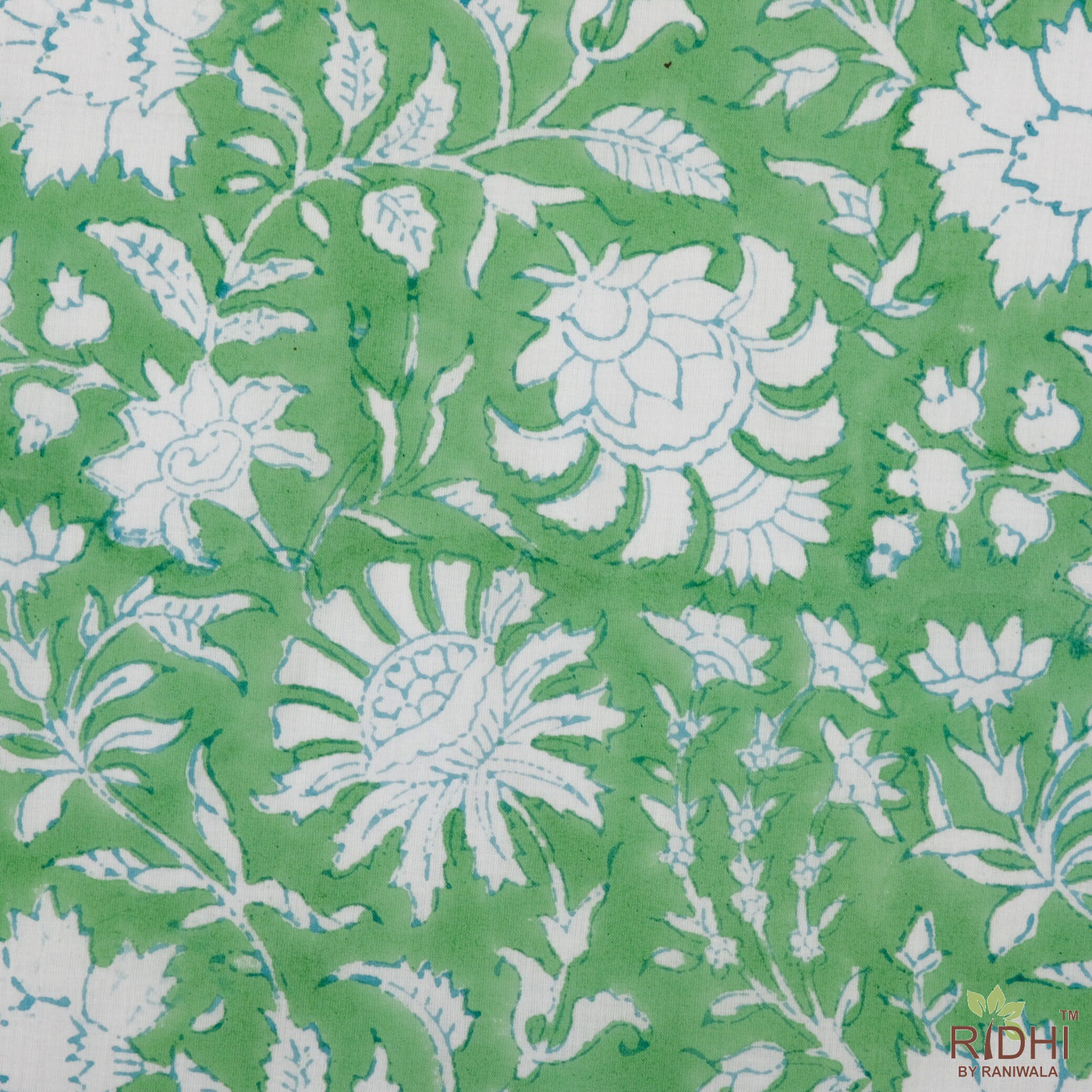 Fabricrush Mint Green and Off White Indian Hand Block Floral Printed Cotton Cloth Napkins Set, Wedding Event Party Home, 18x18"- Cocktail 20x20"- Dinner