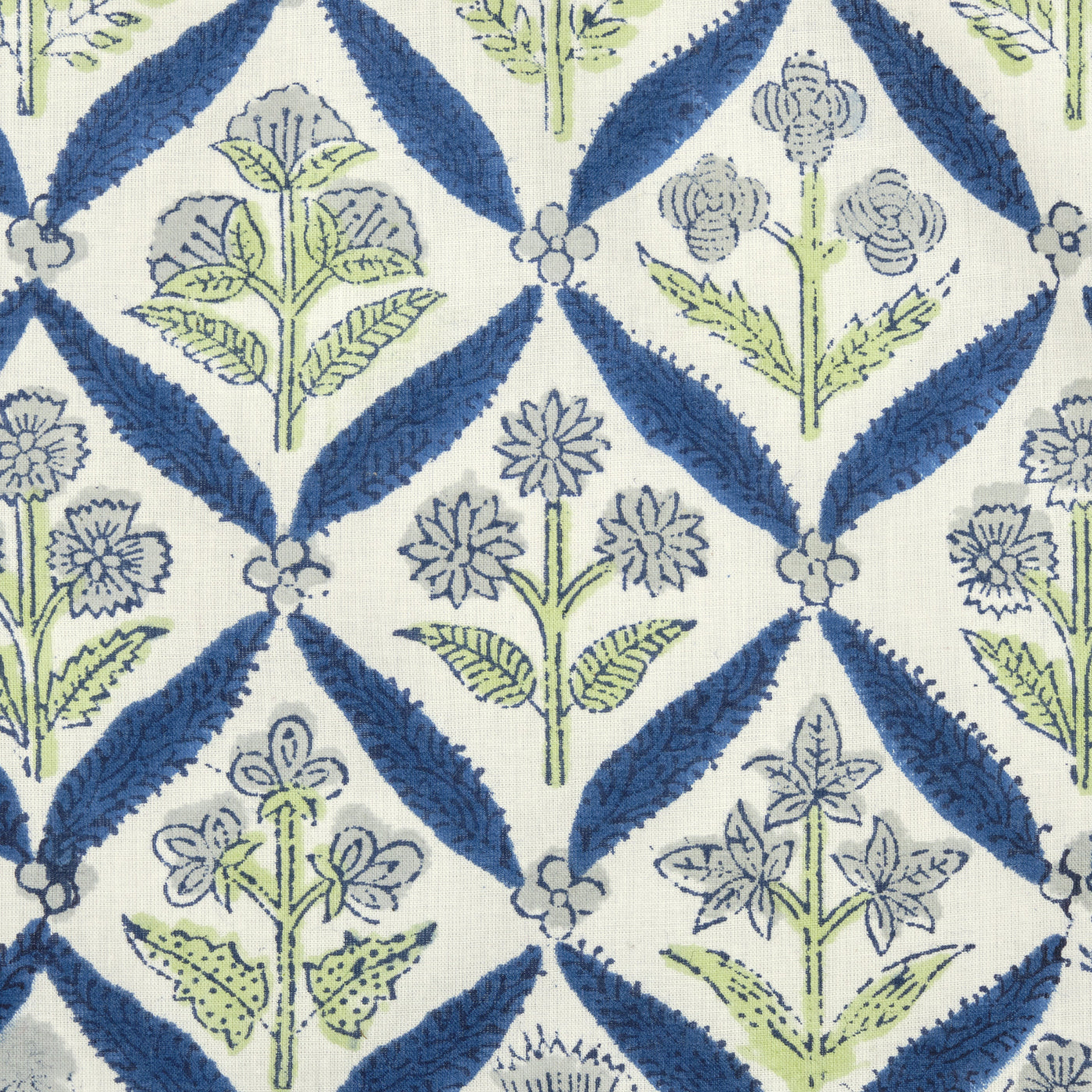 Fabricrush Denim, Stone Blue, Olive Green Indian Hand Block Floral Printed Cotton Cloth Reusable Napkins