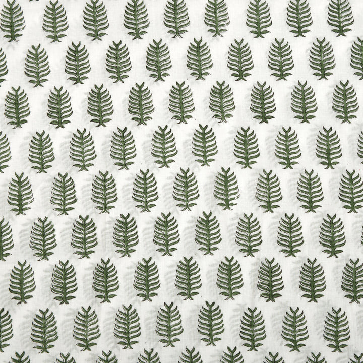 Fabricrush Juniper Green Indian Hand Block Leaf Print 100% Cotton Cloth, Eco-friendly, Fabric by the yard, Women's clothing Curtains Pillows Cushions, Valentine's day, Spring, Easter