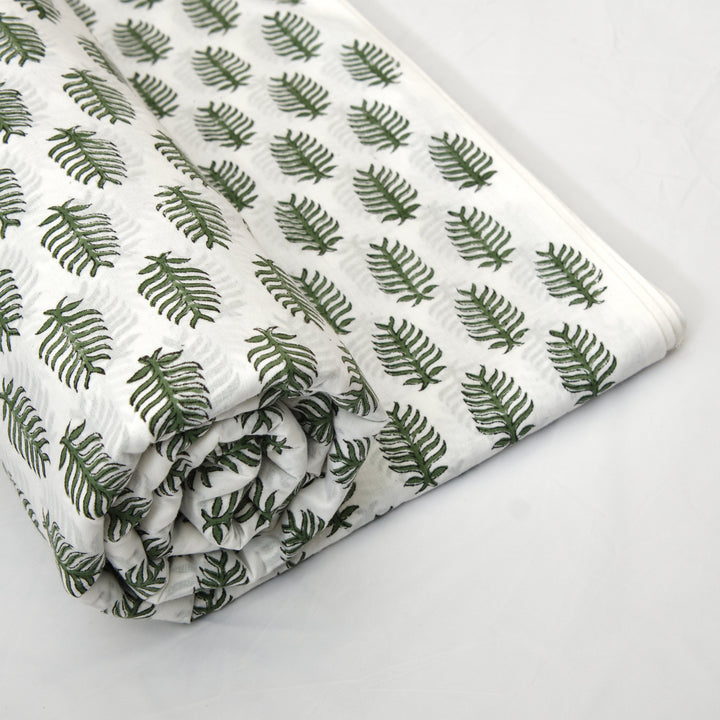 Fabricrush Juniper Green Indian Hand Block Leaf Print 100% Cotton Cloth, Eco-friendly, Fabric by the yard, Women's clothing Curtains Pillows Cushions, Valentine's day, Spring, Easter