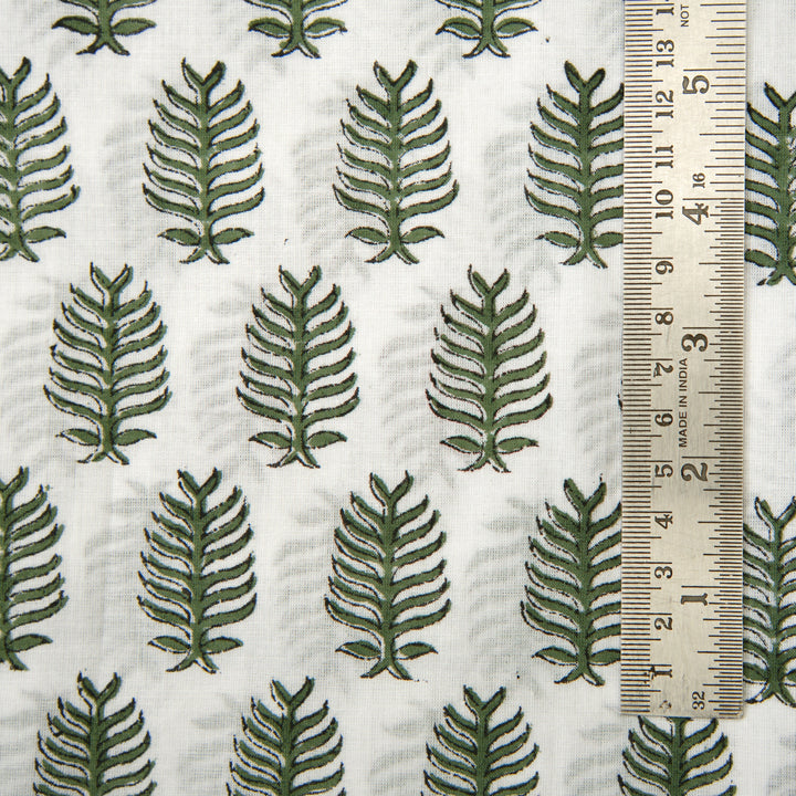 Fabricrush Juniper Green Indian Hand Block Leaf Print 100% Cotton Cloth, Eco-friendly, Fabric by the yard, Women's clothing Curtains Pillows Cushions, Valentine's day, Spring, Easter