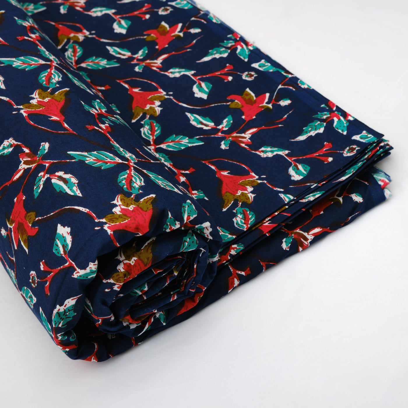Dark Blue, Vermillion Red, Pine Green Indian Floral Printed Pure Cotton Cloth, Fabric by the yard, Curtains Pillow Covers Duvet Cover Dress