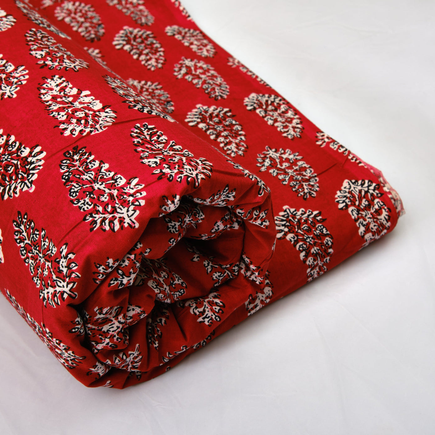 Fabricrush Light Blood Red, Black and White Indian Printed 100 % Pure Cotton Cloth, Fabric by the Yard, Women's Clothing Curtains Pillows Cushions Bags