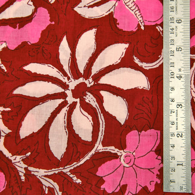 Fabricrush Mahogany, Thulian and Watermelon Pink Indian Floral Printed 100% Pure Cotton Cloth, Fabric by the yard, Women's Clothing Curtains Pillows