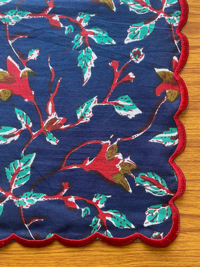 Dark Blue, Vermillion Red, Pine Green Indian Floral Printed 100% Pure Cotton Cloth Napkins, 9x9"- Cocktail Napkins, 20x20"- Dinner Napkins