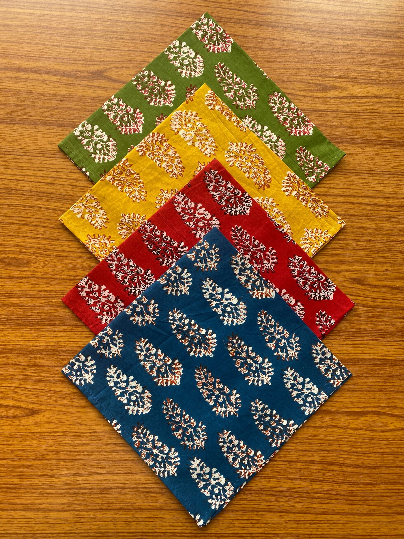 Blue, Green, Yellow, Red India Print Floral Mix Print Cotton Cloth Napkins, 9x9"- Cocktail Napkins, 20x20"- Dinner Napkins