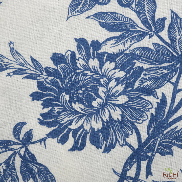 Fabricrush Incremental Blue and White Indian Floral Printed 100% Pure Cotton Cloth, Fabric for Curtains, Upholstery Fabric, Fabric by the Yard, Curtain, Valentine's day, Spring, Easter