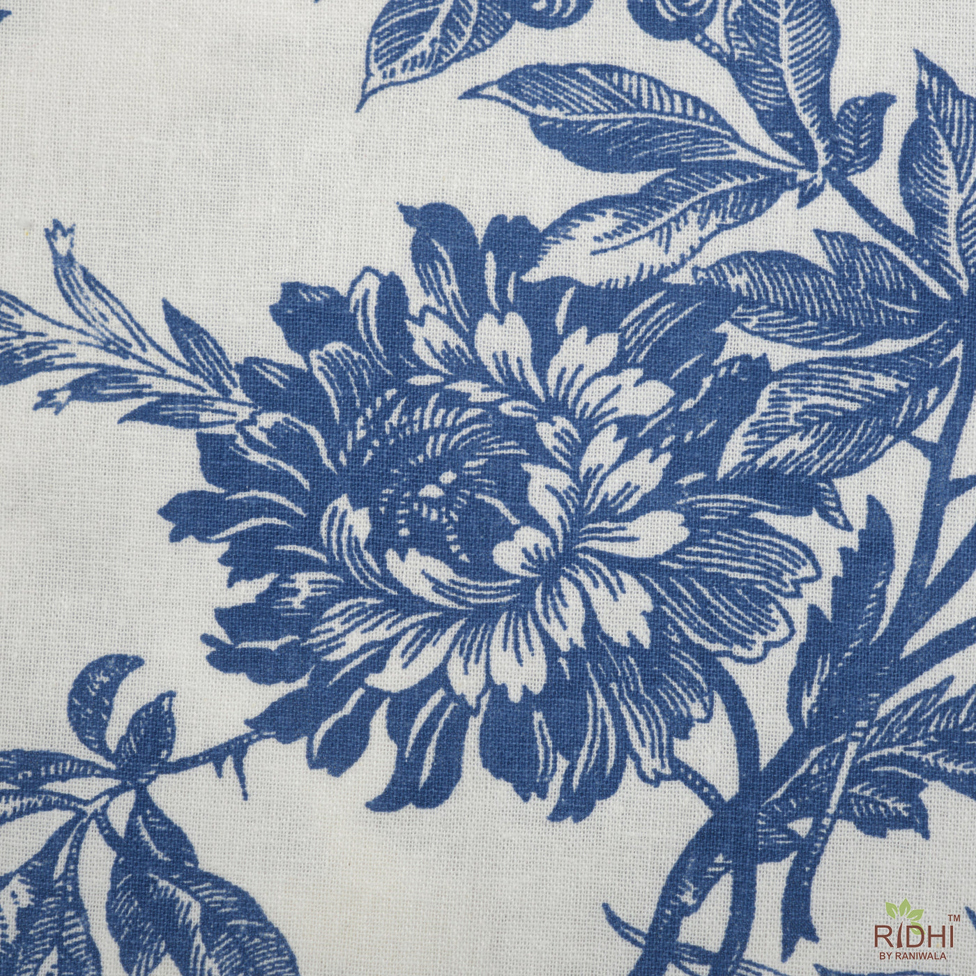 Incremental Blue and White Indian Floral Printed 100% Pure Cotton Cloth, Fabric for Curtains, Upholstery Fabric, Fabric by the Yard, Curtain