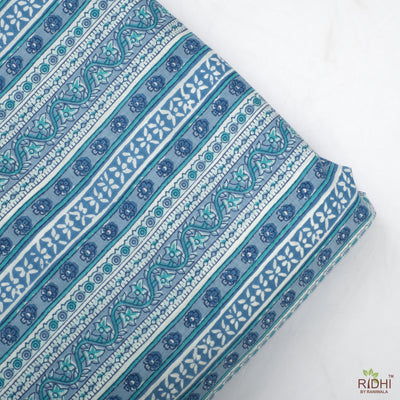 Stone and Teal Blue Indian Floral Printed 100% Pure Cotton Cloth, Fabric by the yard, Women's clothing Curtains Pillows Napkins Dresses Bags