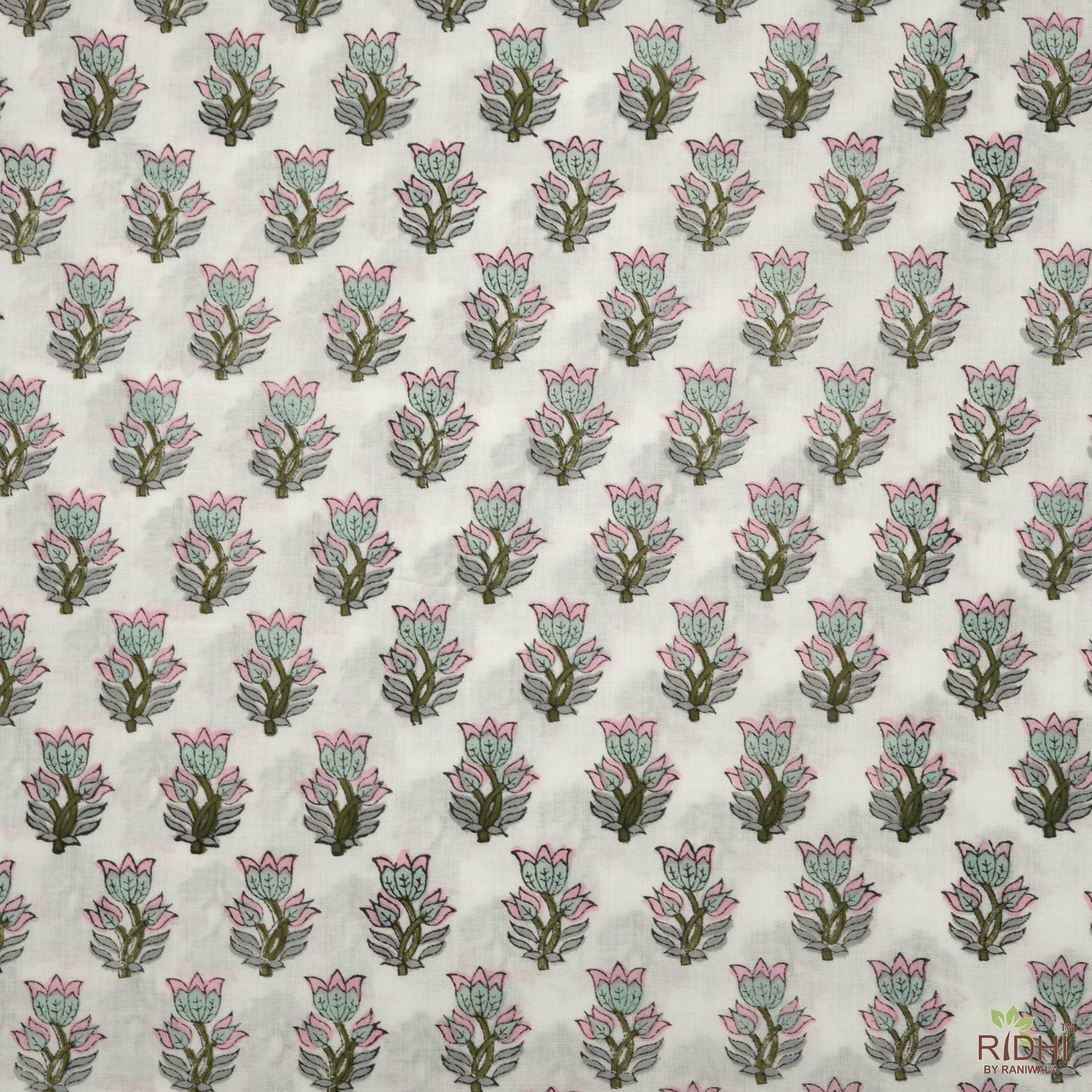 Grey, Amaranth Pink, Army Green Indian Floral Hand Block Printed 100% Pure Cotton Cloth, Fabric by the yard, Women's clothing Curtains Bags