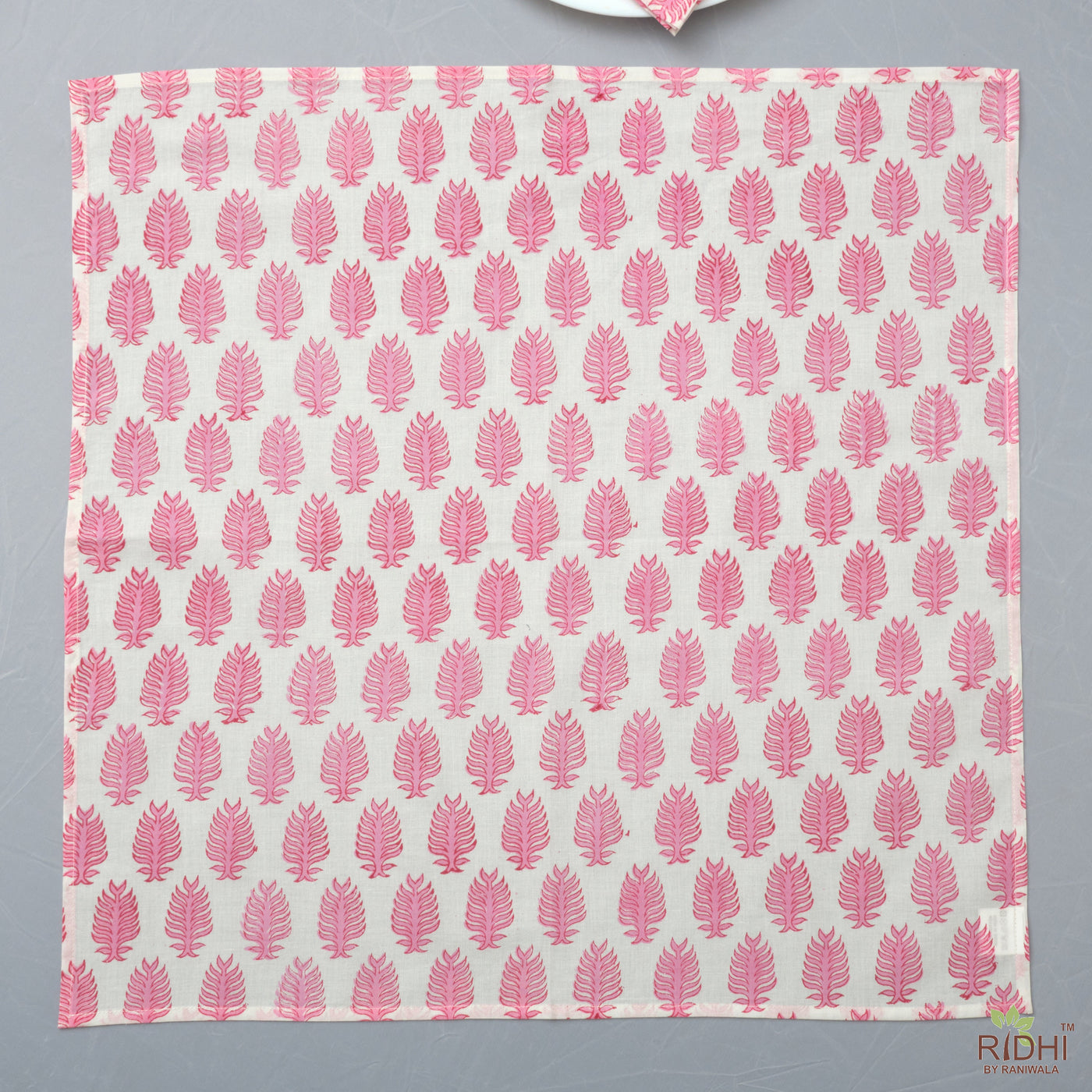 Fabricrush Taffy Pink and White Indian Hand Block Leaf Printed Pure Cotton Cloth Biodegradable Napkins, 18x18"- Cocktail Napkins, 20x20"- Dinner Napkins