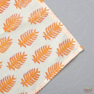 Gold Yellow Indian Hand Block Leaf Printed 100 % Biodegradable Pure Cotton Cloth Napkins, 18x18"- Cocktail Napkins, 20x20"- Dinner Napkins