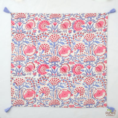 Pigeon Blue, Flamingo Pink Indian Hand Block Floral Printed Cotton Cloth Napkins, Wedding Home Event School, 9x9"- Cocktail 20x20"- Dinner