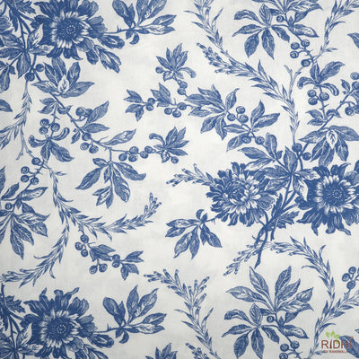 Fabricrush Incremental Blue and White Indian Floral Printed 100% Pure Cotton Cloth, Fabric for Curtains, Upholstery Fabric, Fabric by the Yard, Curtain