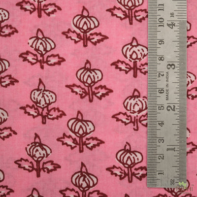 Watermelon Pink, Current Red Indian Floral Printed Cotton Cloth, Fabric by the yard, Curtains Pillows Cushions Bags Chair Covers Quilt Dress