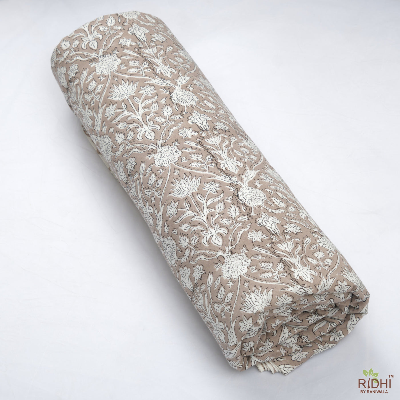 Taupe Color Floral Indian Hand Block Print 100% Pure Cotton Cloth, Fabric by the yard, Women's Clothing Curtains Duvet Cover Pillowcase Bag
