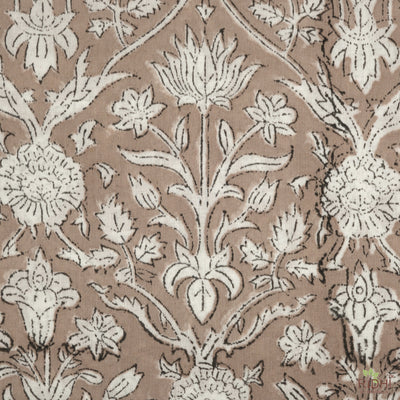 Taupe Color Floral Indian Hand Block Print 100% Pure Cotton Cloth, Fabric by the yard, Women's Clothing Curtains Duvet Cover Pillowcase Bag