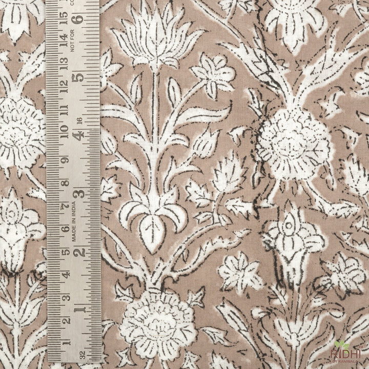 Taupe Color Hand-Block Printed Cotton Cloth