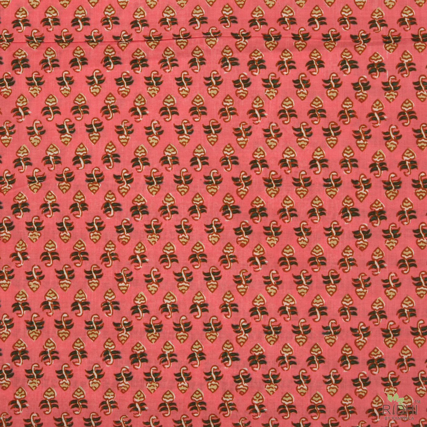 Brick Pink, Hunter Green Indian Floral Printed 100% Cotton Cloth, Fabric by the yard, Curtains Dresses Cushions Pillows Duvet Covers Bags