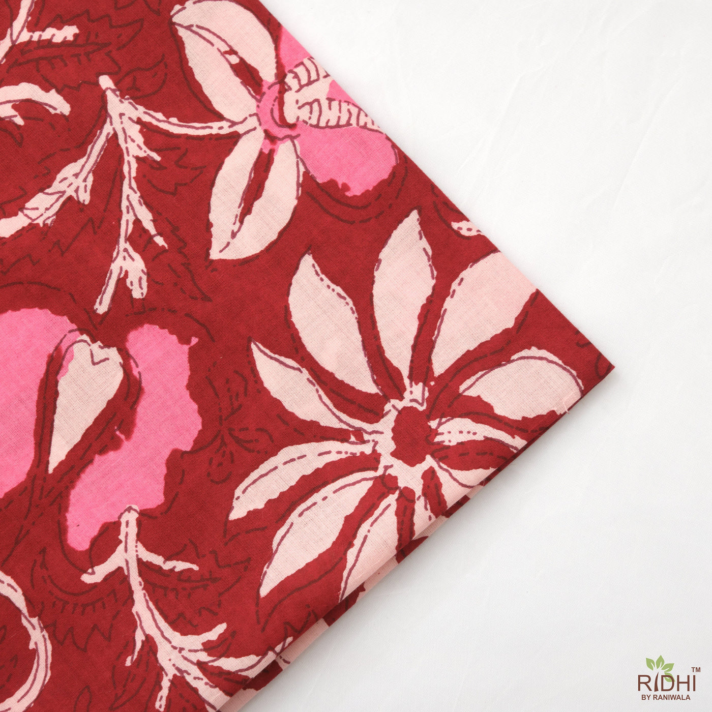Fabricrush Mahogany, Thulian and Watermelon Pink Floral Indian Printed 100% Pure Cotton Cloth Napkins, 18x18"- Cocktail Napkins, 20x20"- Dinner Napkins