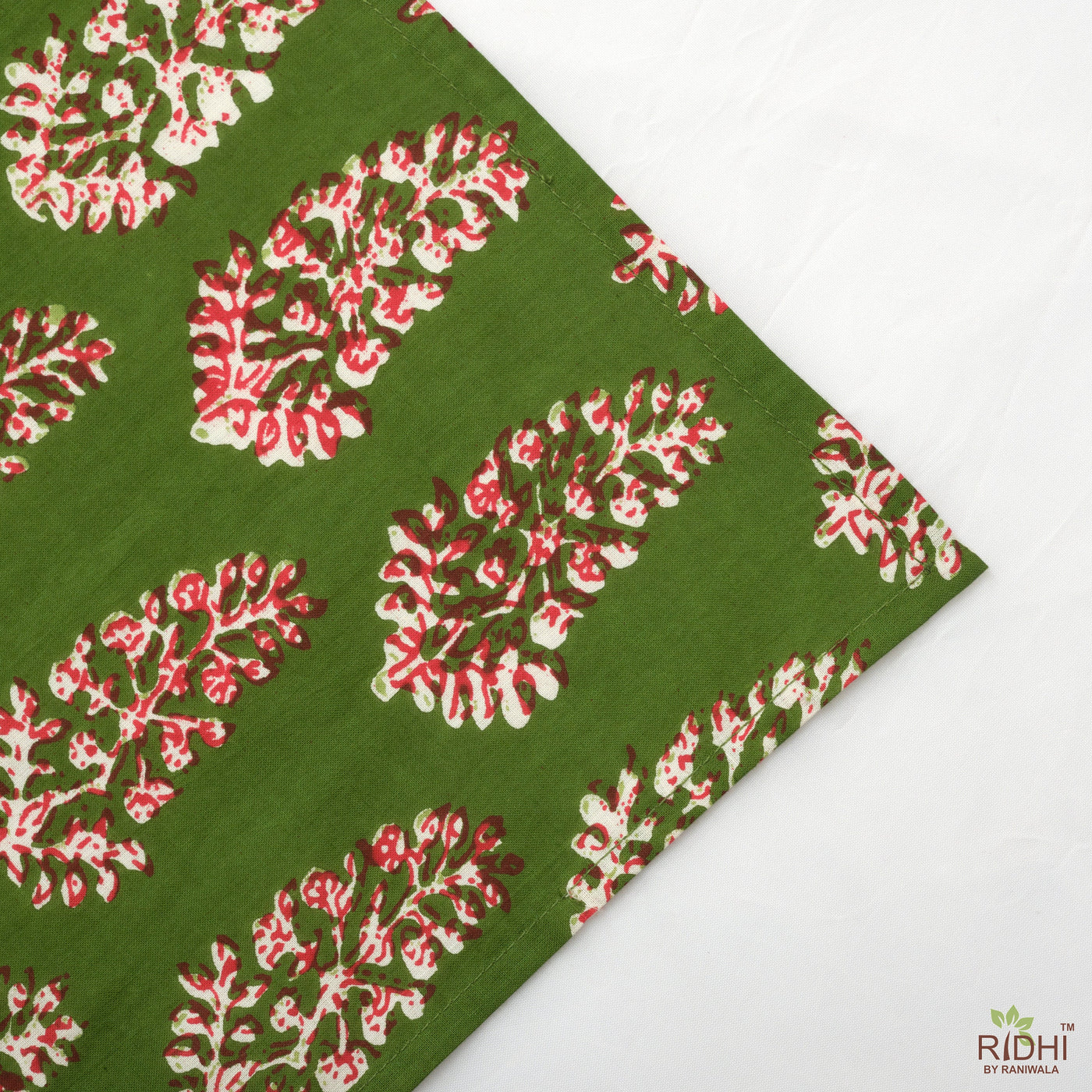 Dark Moss Green, Red and White Indian Floral Printed 100% Pure Cotton Cloth Napkins, Gifts, 18x18"- Cocktail Napkins, 20x20"- Dinner Napkins