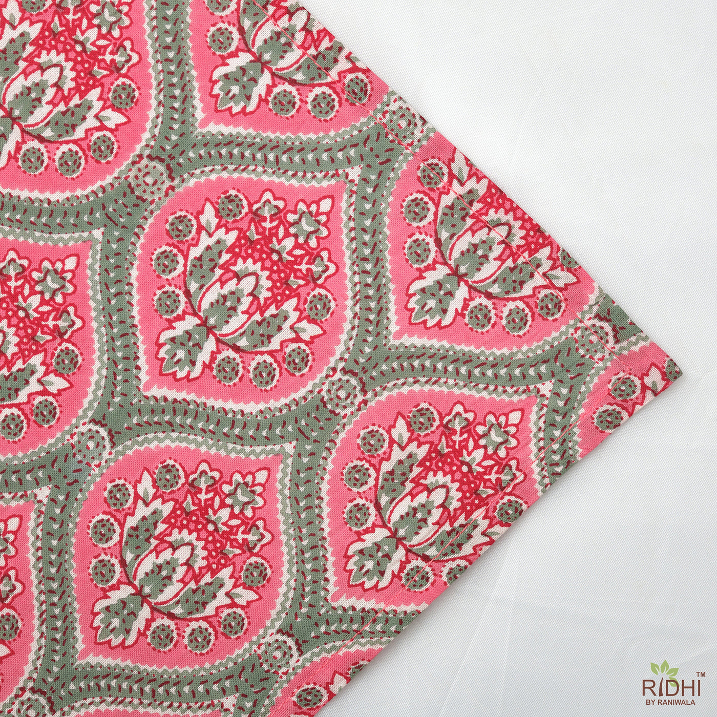 Punch Pink, Russian Green Indian Floral Printed 100% Pure Cotton Cloth Napkins, Gift for Her, 18x18"- Cocktail Napkins, 20X20"- Dinner Napkins