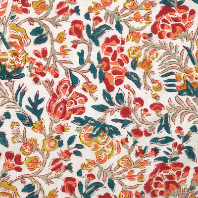 Sangria Red, Ginger Orange, Pine Green Floral Indian Hand Block Printed Cotton Cloth Napkins, 18x18"- Cocktail Napkin, 20x20"- Dinner Napkins