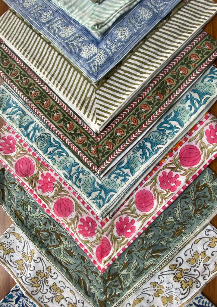 Mix and Match Boho Indian Hand Block Printed Cotton Dinner Border Napkins Size- 20x20"