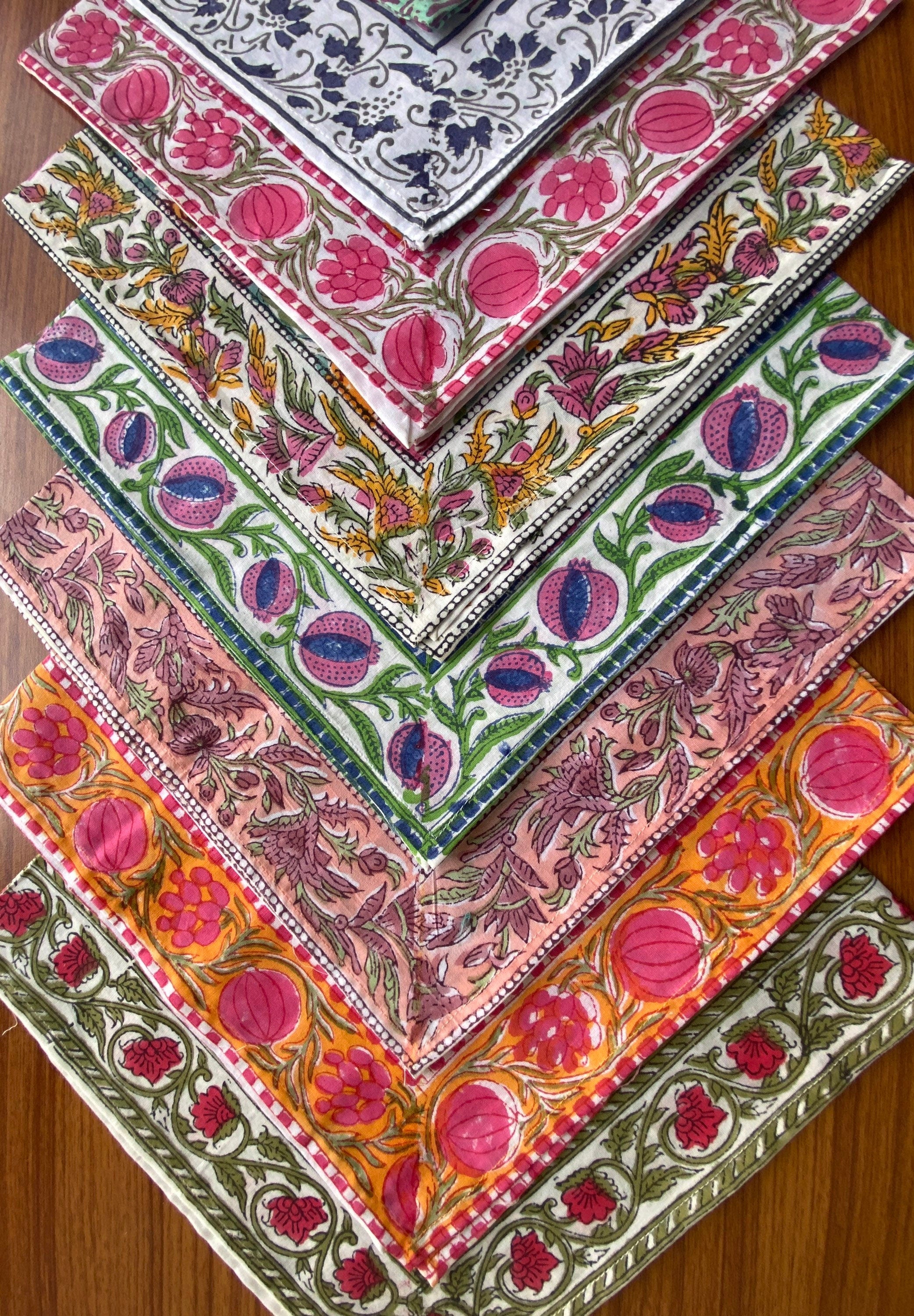 Mix and Match Boho Indian Hand Block Printed Cotton Dinner Border Napkins Size- 20x20