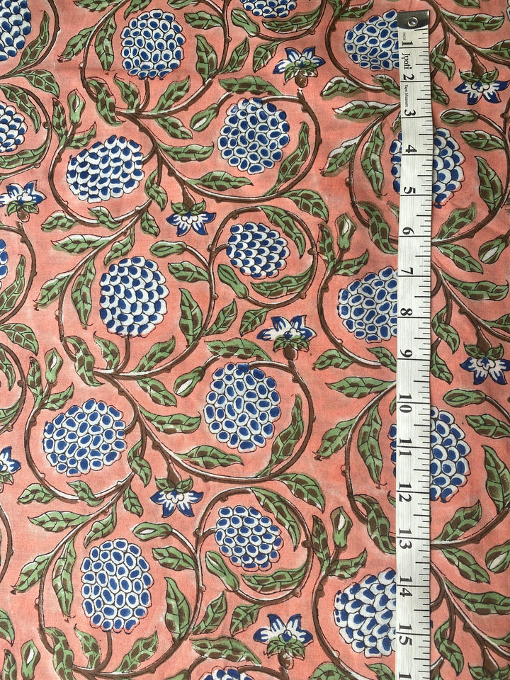 Dark Salmon Pink Hand-Block Printed Cotton Cloth