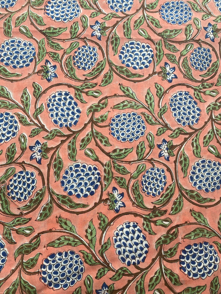 Dark Salmon Pink Hand-Block Printed Cotton Cloth
