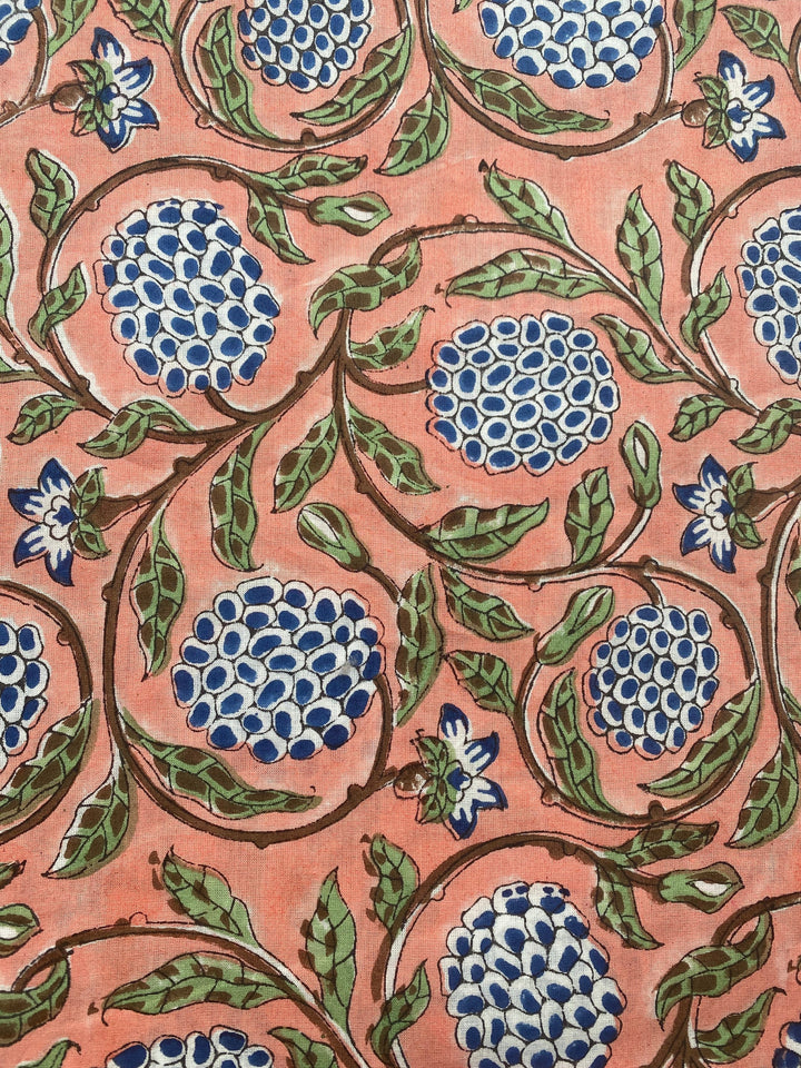 Dark Salmon Pink Hand-Block Printed Cotton Cloth