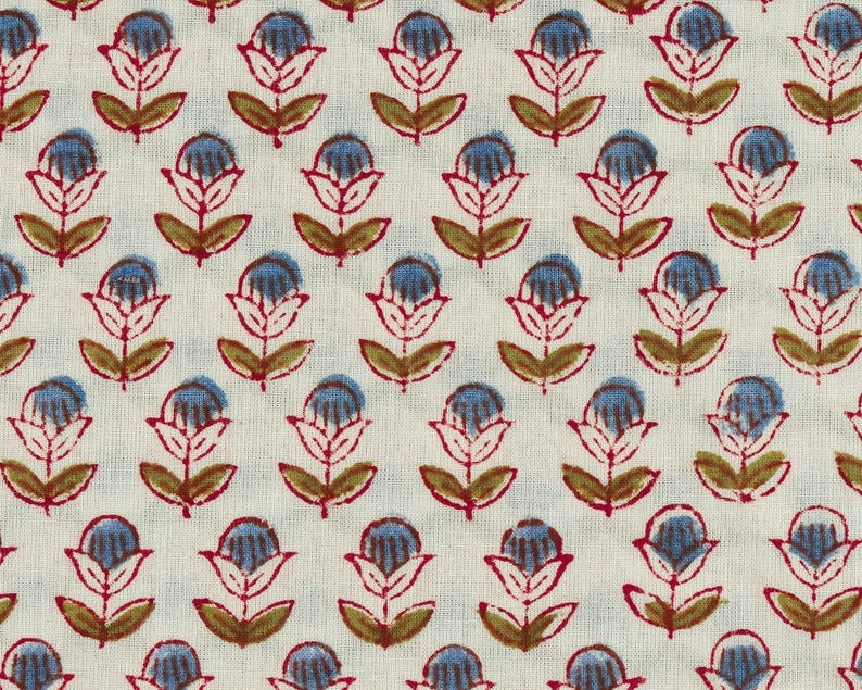 Denim Blue and Army Green Hand-Block Printed Cotton Cloth