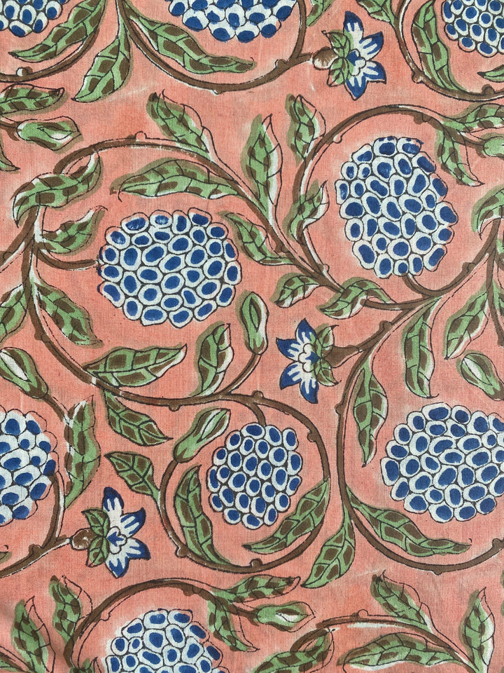 Dark Salmon Pink Hand-Block Printed Cotton Cloth