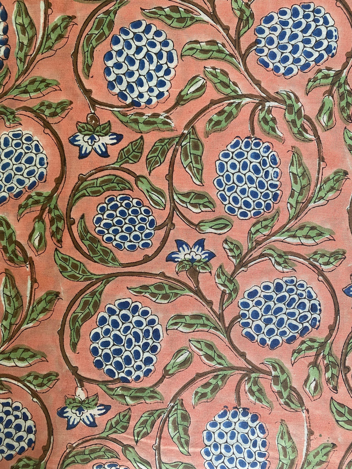 Dark Salmon Pink Hand-Block Printed Cotton Cloth