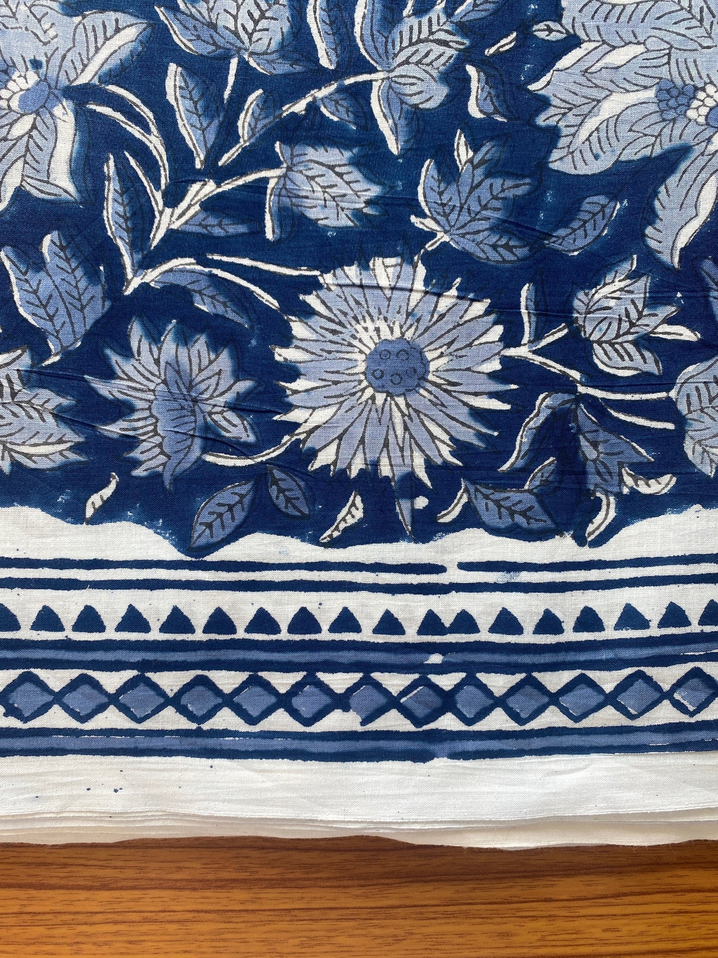 True Navy and Rain Stone Blue Indian Floral Hand Block Printed 100% Pure Cotton Cloth, Fabric by the yard, Fabric for Women's clothing Masks