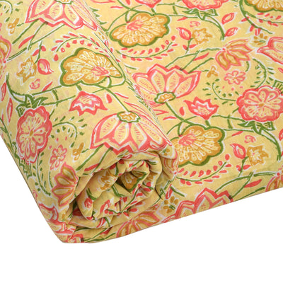 Fabricrush Banana Yellow, Punch Pink, Green Indian Floral Printed 100% Pure Cotton Cloth, Fabric by the yard, Women's Clothing Curtains Cushions Bags