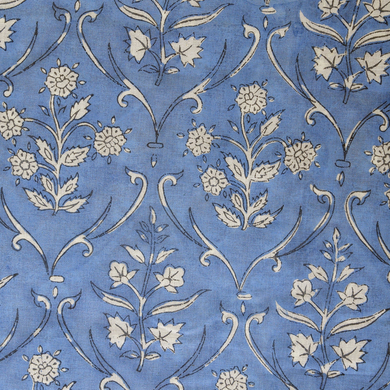 Cornflower Blue and White Hand-Block Printed Cotton Cloth