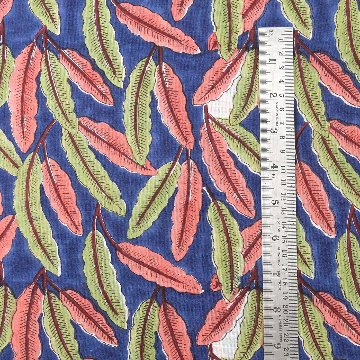 Space Blue, Russian Green, Thulian Pink Floral Indian Block Printed 100% Pure Cotton Cloth, Fabric by the yard, Women's Clothing Curtains