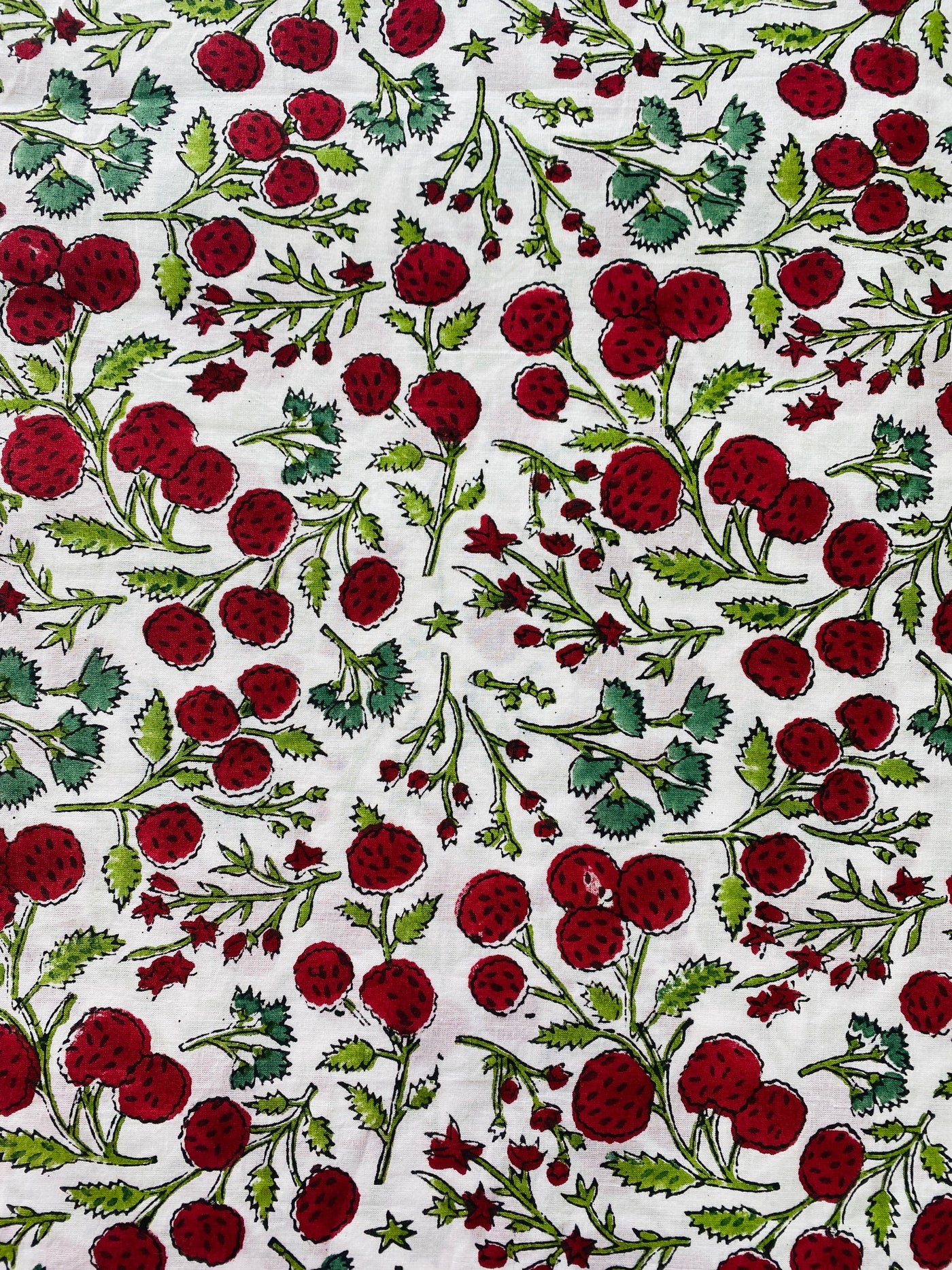 Fabricrush Garnet Red, Emerald and Moss Green Floral Indian Hand Block Print 100% Pure Cotton Cloth, Fabric by the yard, Women's Clothing Quilting Bag