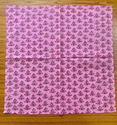 Watermelon Pink, Current Red Indian Floral Hand Printed 100% Pure Soft Cotton Cloth Napkins, 18x18"-Cocktail Napkins, 20x20"- Dinner Napkins