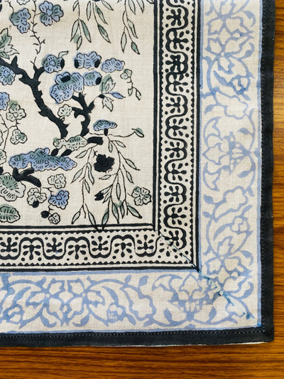 Spruce, Carolina and Powder Blue Indian Floral Hand Block Printed 100% Pure Cotton Cloth Napkins, Size 20x20", Set of 4,6,12,24,48, Housewarming, Wedding Decor, Room Decor, Party Decor, Birthday, Anniversary, Outdoor, Home Decor, Garden, Outdoor