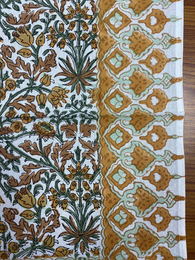 Goldenrod Yellow, Fern Green, Brown Indian Floral Hand Block Printed Cotton Cloth Napkins Size 20x20" Set of 4,6,12,24,48 Wedding Home Gifts