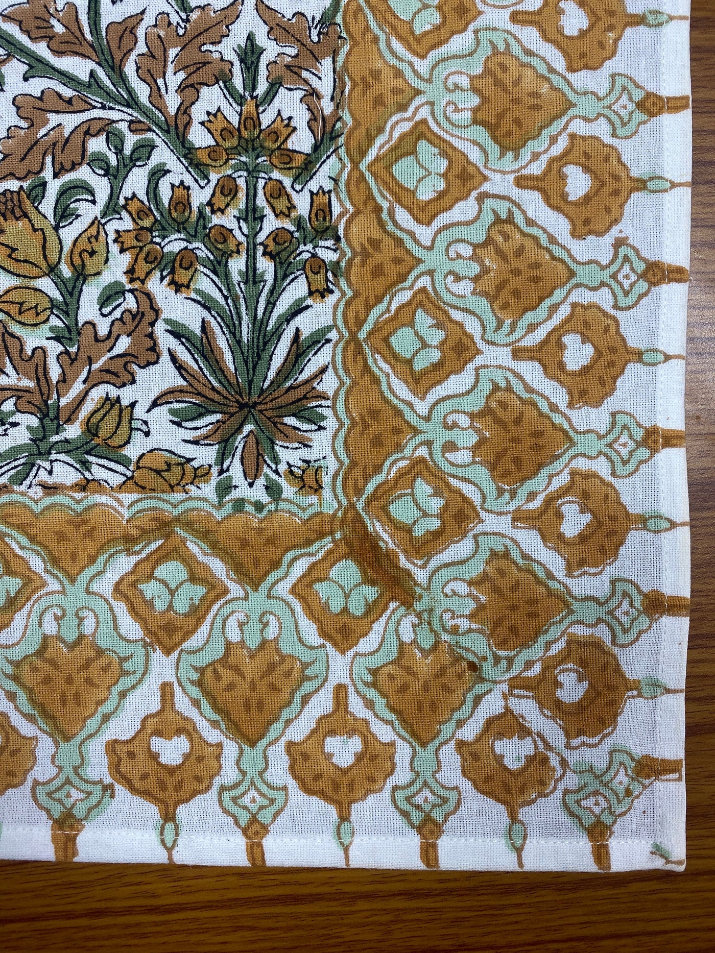 Goldenrod Yellow, Fern Green, Brown Indian Floral Hand Block Printed Cotton Cloth Napkins Size 20x20" Set of 4,6,12,24,48 Wedding Home Gifts