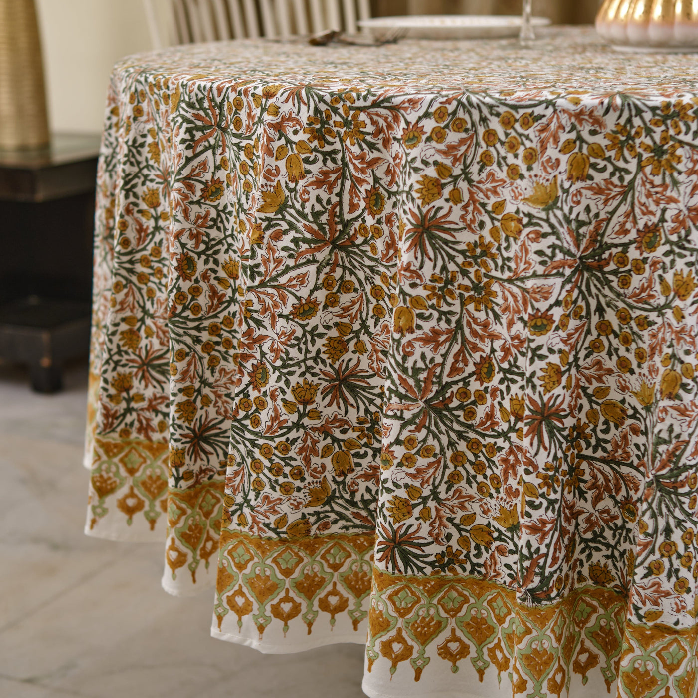 LF table linen Imogen Round Cotton Tablecloth Table Cover (With Optional Napkins)