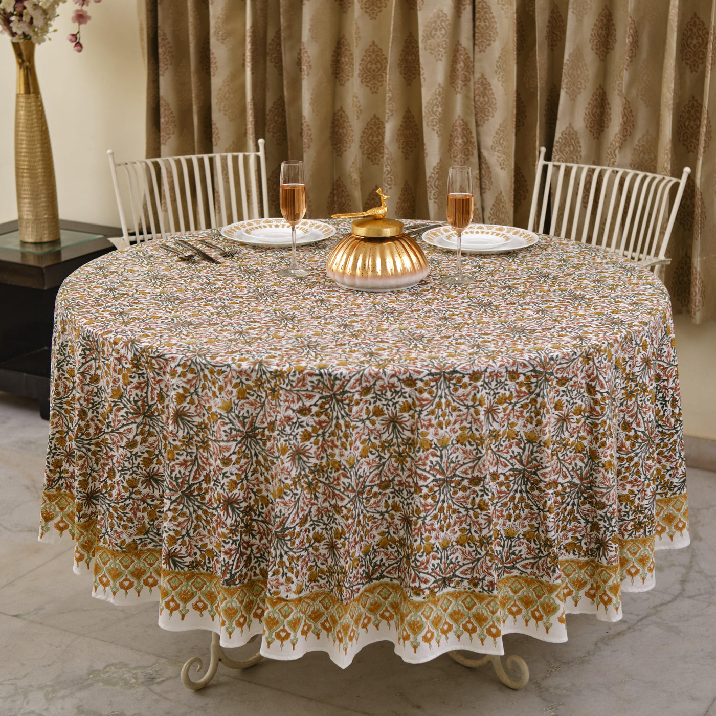 LF table linen Imogen Round Cotton Tablecloth Table Cover (With Optional Napkins)