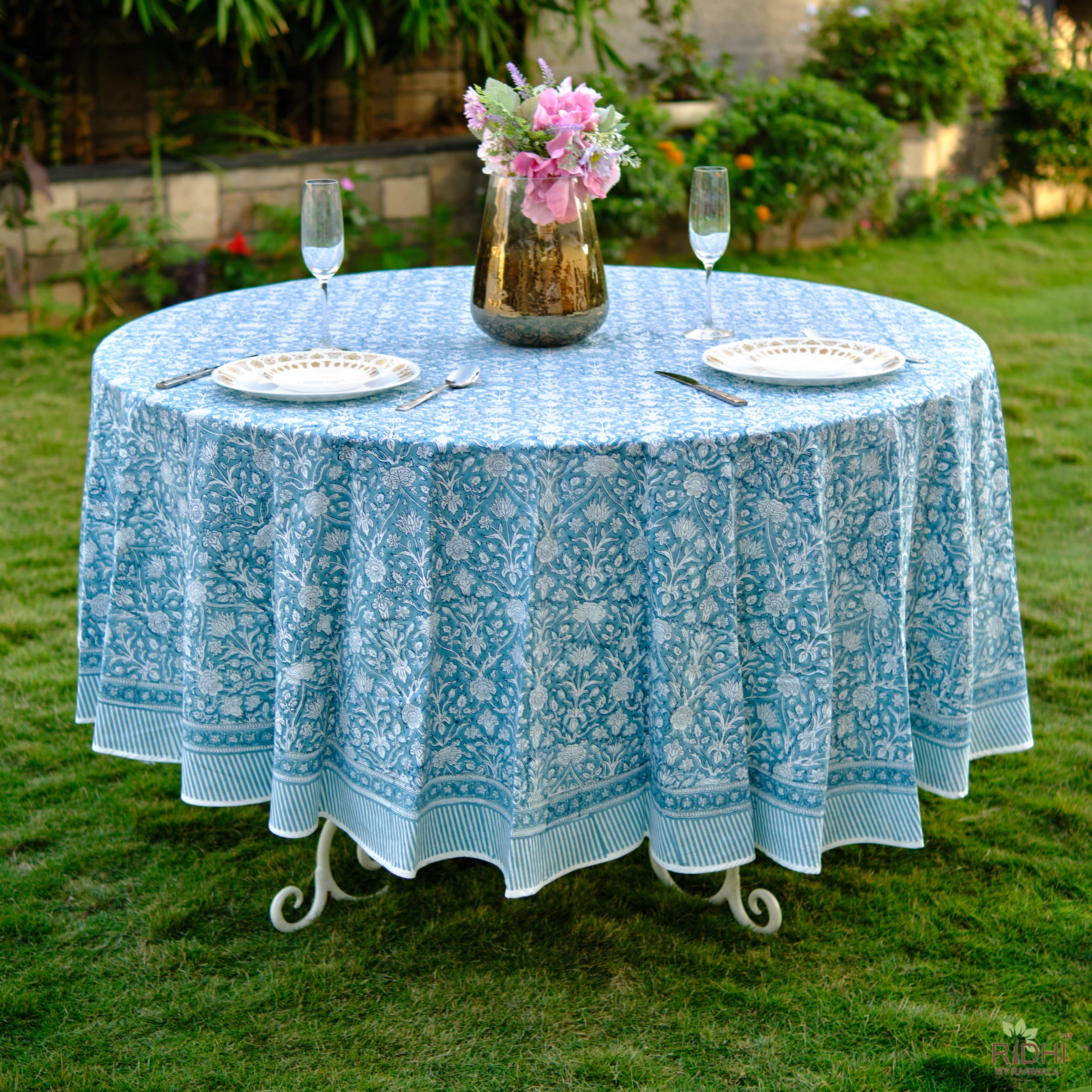 Beautiful Round Hand Block Print Table Cloth , popular Table Cover 65x65 inches , Cotton Round Table Cloth