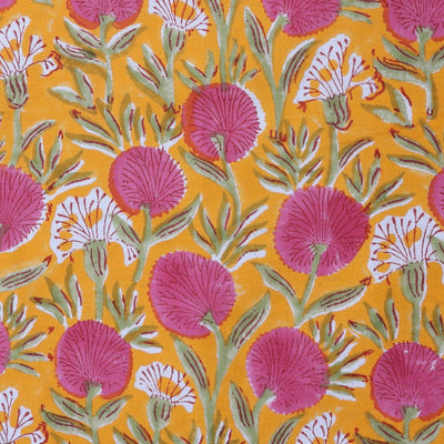 Fabricrush Tangerine Orange, Bubblegum Pink Indian Hand Block Floral Printed 100% Pure Cotton Tablecloth, Table Cover, Linen Set