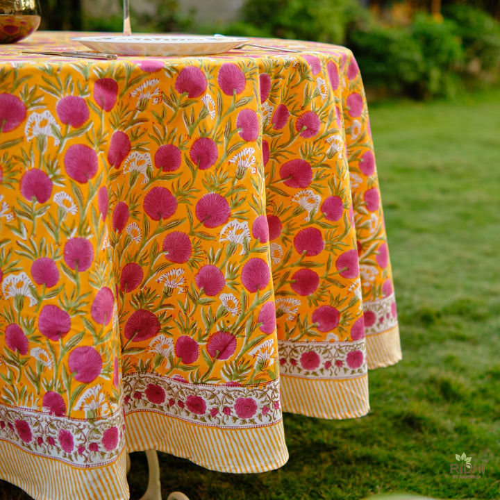 LF table linen Marigold Round Cotton Tablecloth Table Cover 